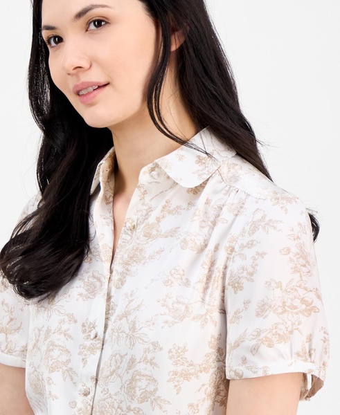 Women's Floral-Print Short-Sleeve Collared Blouse
