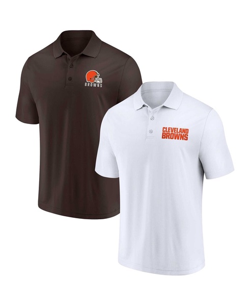 Men's White, Brown Cleveland Browns Lockup Two-Pack Polo Shirt Set