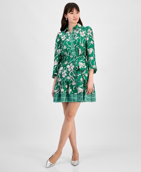 Women's Tiered Belted Floral-Print Dress