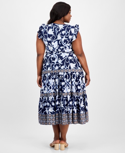 Plus Size Mixed-Print Tiered Maxi Dress
