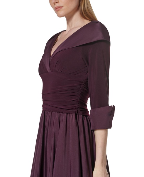 Petite Mixed Materials 3/4-Sleeve Fit & Flare Dress