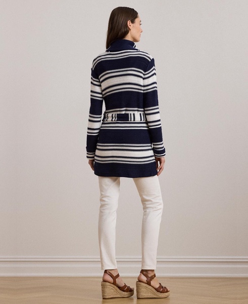 Women's Striped Belted Cotton-Blend Cardigan