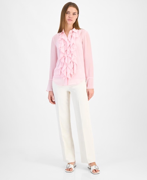 Women's Long-Sleeve Waterfall-Ruffle Blouse