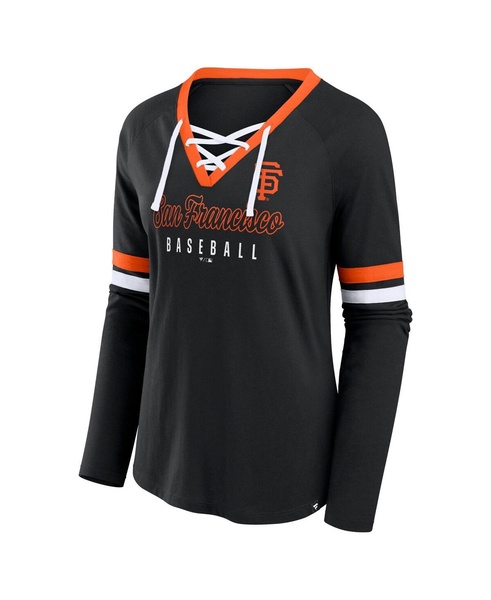 Women's Black San Francisco Giants Won Done Raglan Lace-Up Long Sleeve T-Shirt
