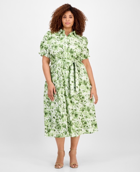 Plus Size Cotton Puff-Sleeve Cotton Dress