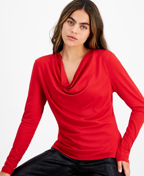 Petite Long-Sleeve Knit Cowlneck Top, Created for Macy's