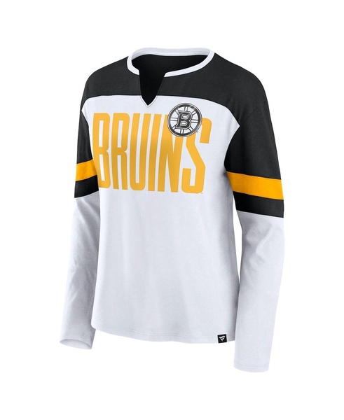 Women's White Boston Bruins Frozen Long Sleeve Notch Neck T-Shirt