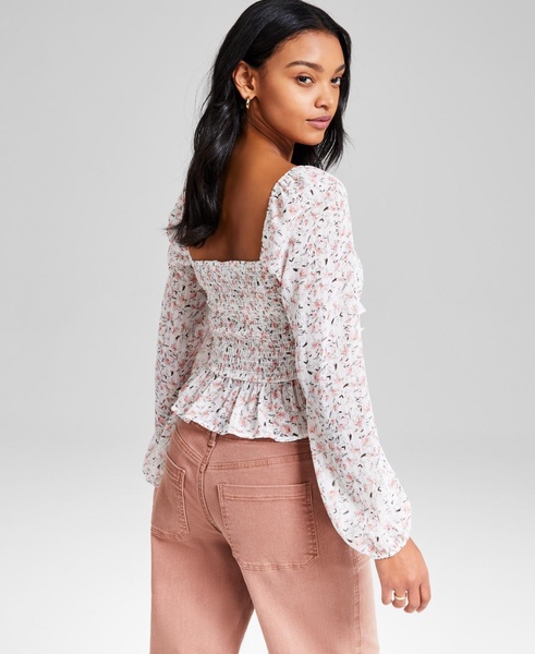 Women's Printed Ruffle-Trim Smocked Top, Exclusively at Macy's 