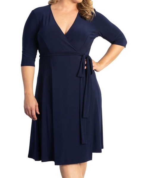 Plus Size Essential Wrap Dress with 3/4 Sleeves