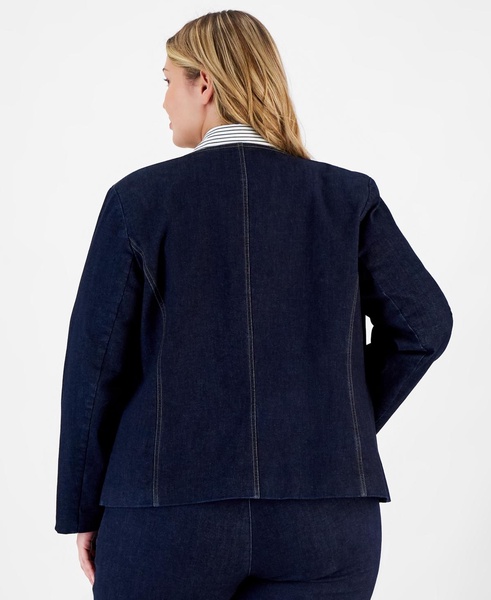 Plus Size Open-Front Collarless Denim Jacket