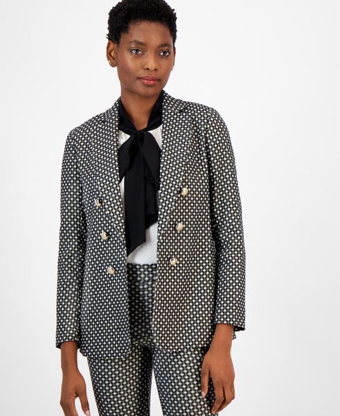 Women's Jacquard Button Open-Front Blazer