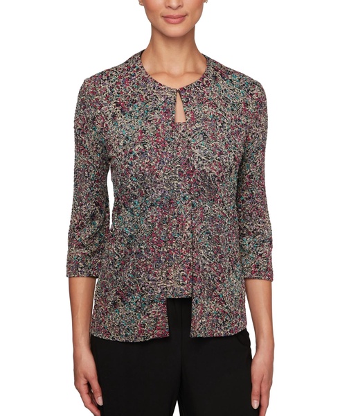 Petite 3/4-Sleeve Jacquard Jacket & Tank Top Set