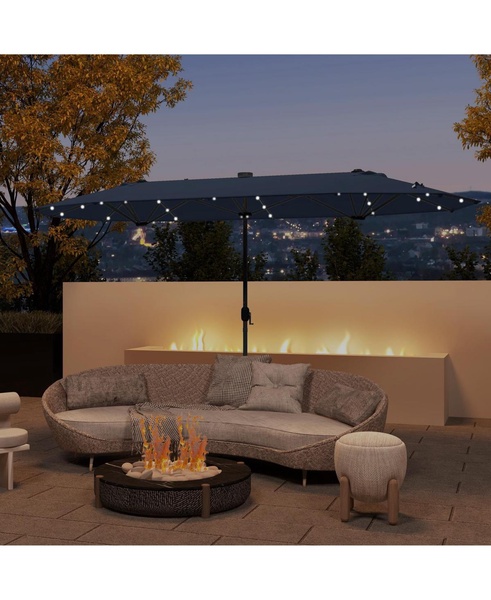 13FT Double-sided Patio Umbrella with Solar Lights for Garden Pool Backyard