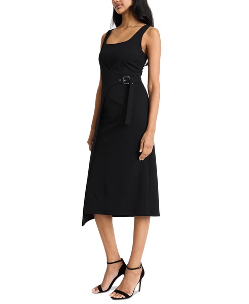 Women's Belt-Wrap Square-Neck Midi Dress