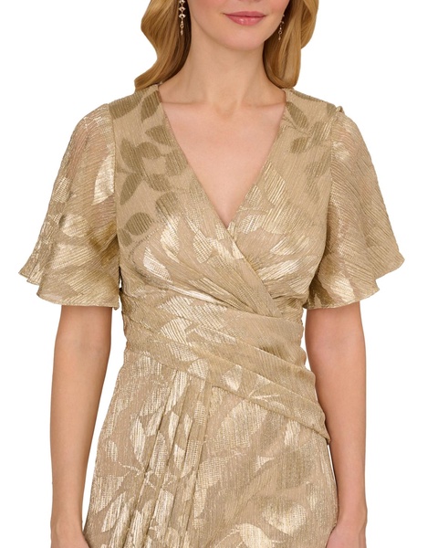 Adrianna Papell Women's Foil Leaf Draped Gown