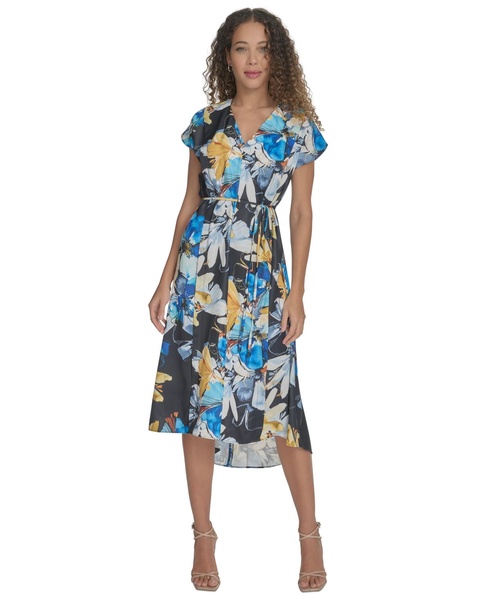 Women's Floral Tie-Waist High-Low Midi Dress