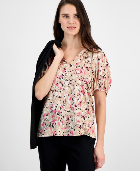 Women's Balloon-Sleeve Split-Neck Top