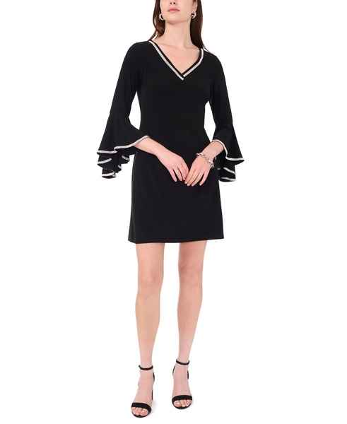 Women's Metallic-Trim Bell Sleeve Shift Dress