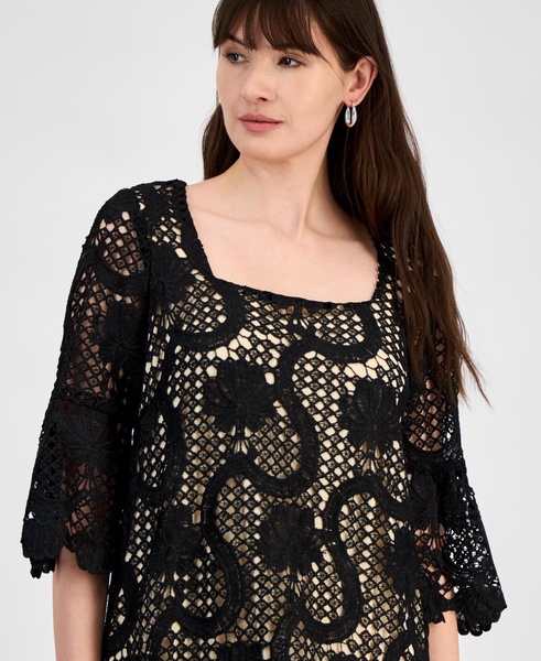 Women's Lace Square-Neck Bell-Sleeve Dress