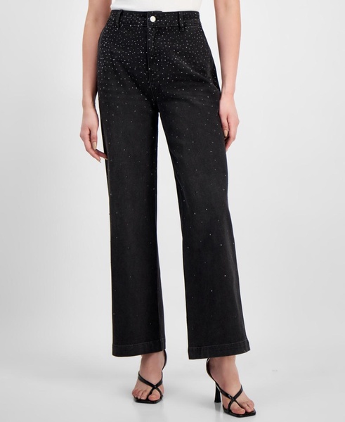 Women's High-Rise Straight-Leg Diamante Pants