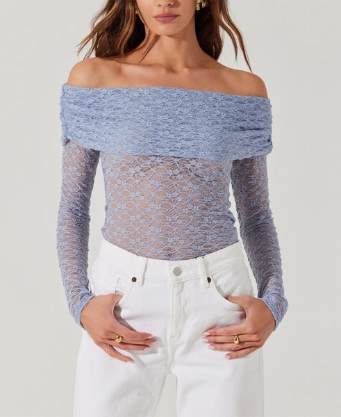 Women's Sheer Lace Diamante Off-The-Shoulder Top