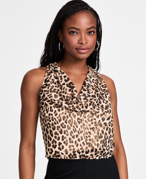Women's Cheetah-Print Sleeveless Cowlneck Top, Exclusively at Macy's