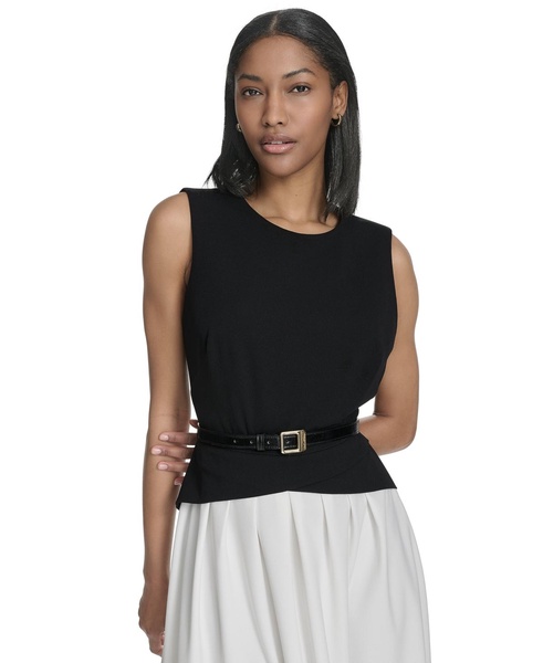 Women's Sleeveless Split-Color Flared Midi Dress