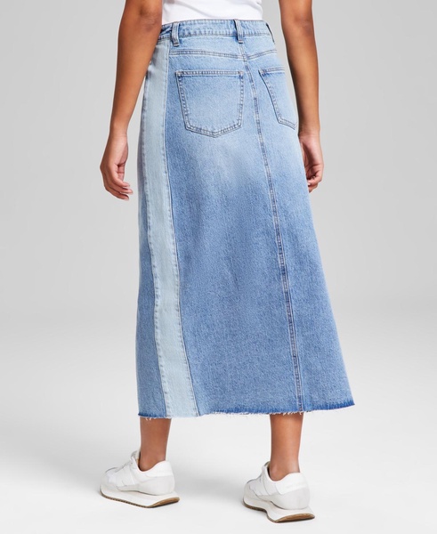 Women's Two-Tone Raw-Edge-Hem Denim Skirt, Exclusively at Macy's