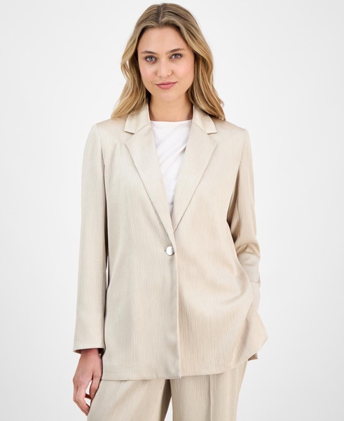 Women's Crinkled Satin Notched Collar One-Button Jacket 