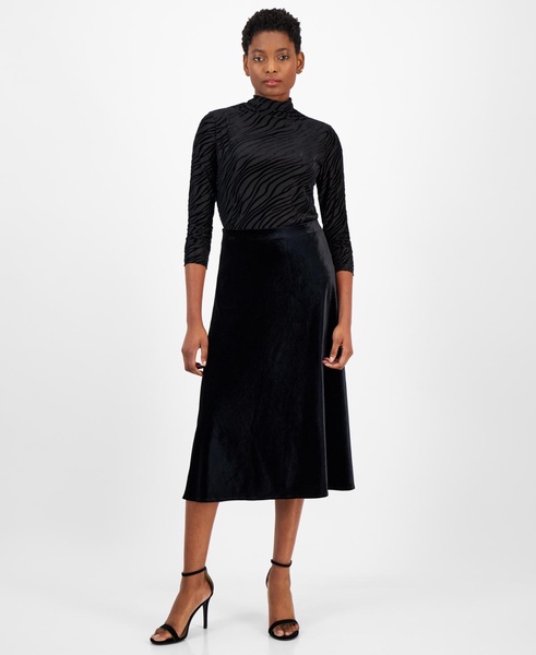 Women's Flare Midi Velvet Pull-On Skirt 