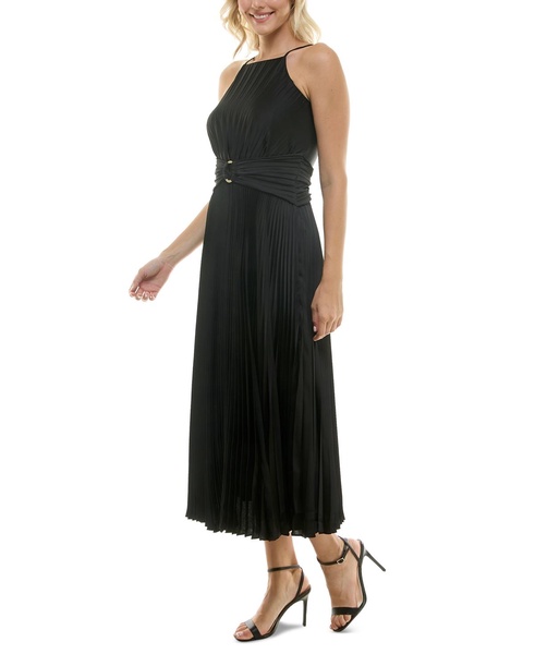 Women's Halter Belted Pleated Chiffon Midi Dress