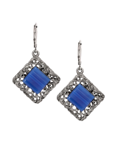 Glass Rectangle Filigree Drop Earrings