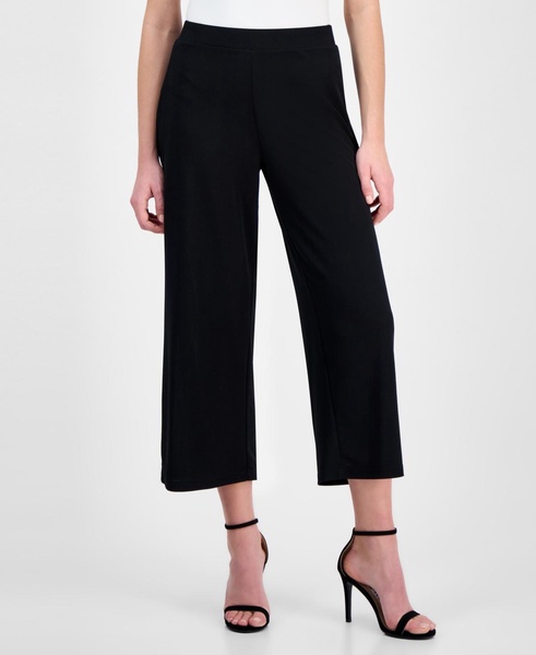 Women's Textured Knit Crepe Pull-On Cropped Palazzo Pants