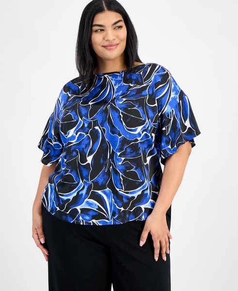 Plus Size Printed Flutter-Sleeve Blouse