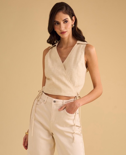Women's Collared Crossover Cropped Top