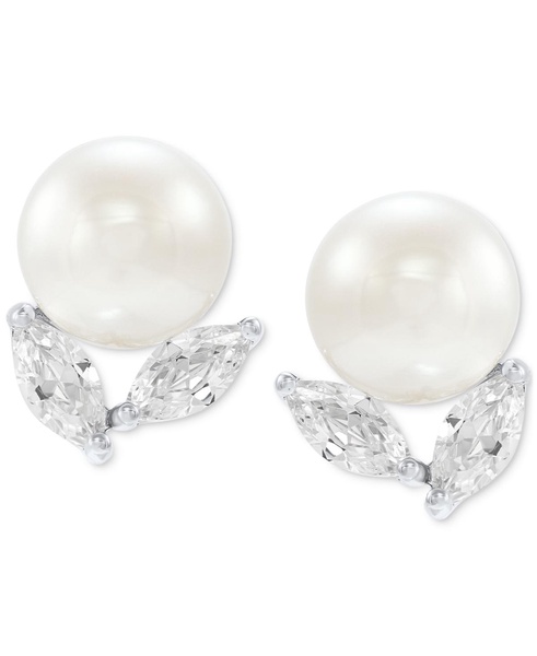 Cultured Freshwater Pearl (8mm) & Cubic Zirconia Stud Earrings in Sterling Silver