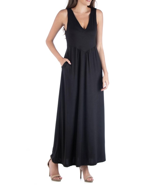 Sleeveless V-Neck Maxi Dress with Pocket Detail