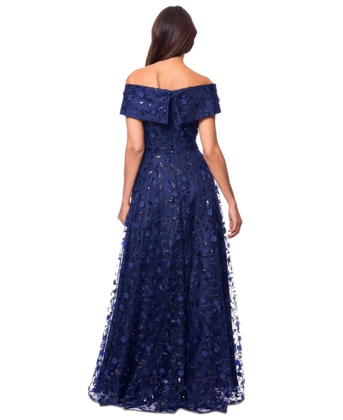 Women's 3D Floral Embroidered Off-The-Shoulder Gown