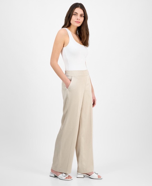 Women's Crinkled Satin Pull-On Wide-Leg High Rise Pants