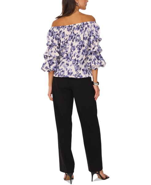 Women's Floral-Print Off-The-Shoulder Bubble-Sleeve Top