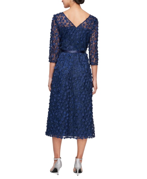 Women's 3-D-Flower A-Line Midi Dress