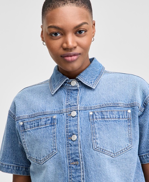 Women's Cropped Button-Front Denim Shirt
