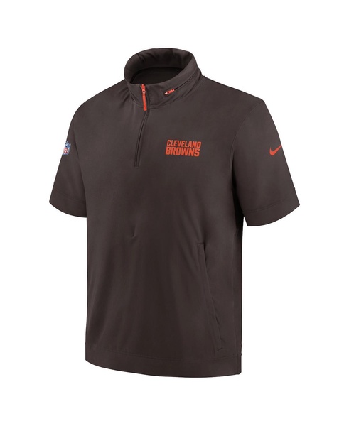 Men's Brown Cleveland Browns 2024 Sideline Coach Short Sleeve Half-Zip Hoodie Jacket