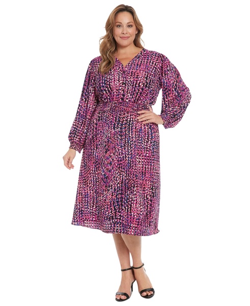 Plus Size Printed Smocked-Waist Dress