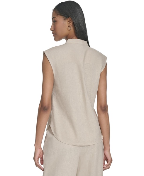 Women's Split-Neck Sleeveless Front-Seam Top