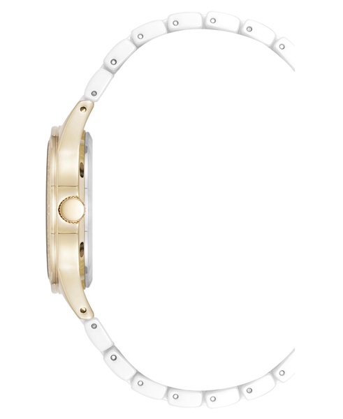 Women's Quartz White Ceramic Bracelet Floral Dial Watch, 34mm