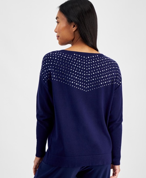 Petite Embellished Boat-Neck Sweater