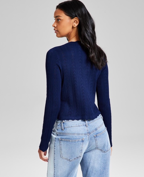 Women's Tie-Front Pointelle Cardigan, Exclusively at Macy's 