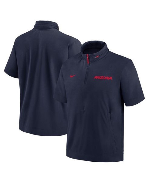 Men's Navy Arizona Wildcats 2024 Sideline Coach Short Sleeve Half-Zip Hoodie Jacket