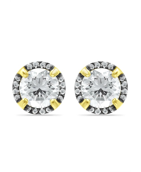 Cubic Zirconia with Black Rhodium Halo Stud Earrings, 18K Gold over Silver